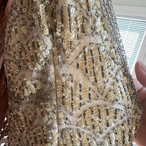 Vintage Sue Wong Silver/Cream Beaded Detail Midi-Dress - Picture 4 of 10